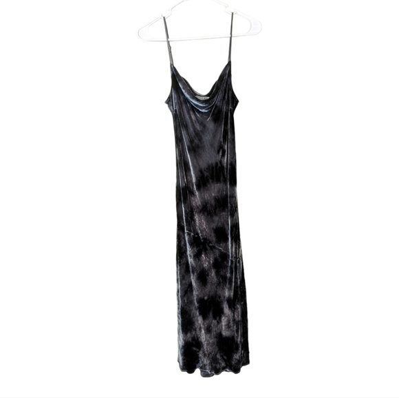 Cloth & Stone Velvet Tie-Dye Slip Dress | Anthropologie | Black Midi Cowl Neck - Picture 6 of 9